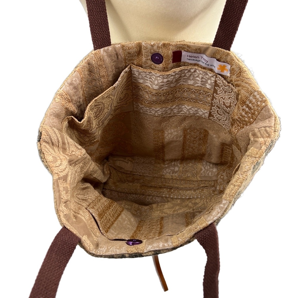 Helen Troy Bag‎ Brown Straps Jute Printed Logo Coffee Bean Tote Style - Picture 8 of 8